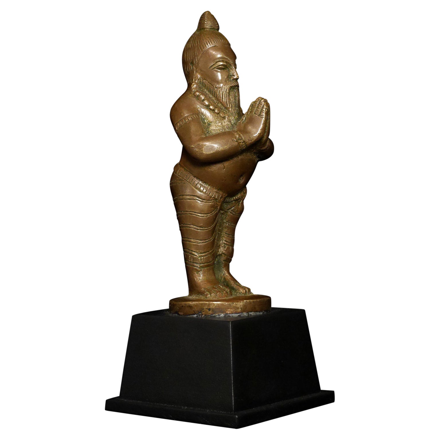 Antique Bronze Indian Yogi, Unique Solid-Cast Hindu Sculpture - 7816
