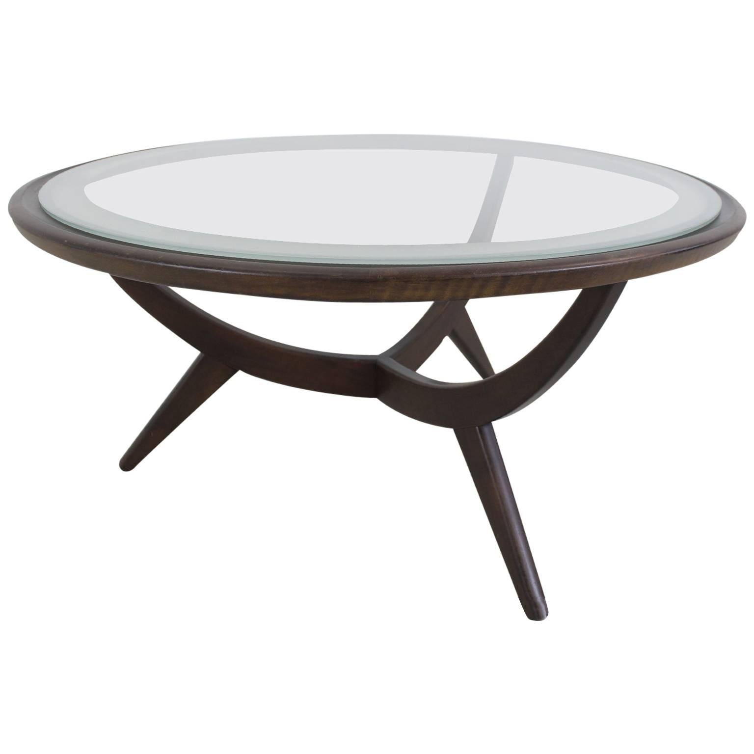 Cesare Lacca Style Round Coffee table with Frosted-Edge Glass Top For Sale