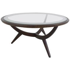Cesare Lacca Style Round Coffee table with Frosted-Edge Glass Top