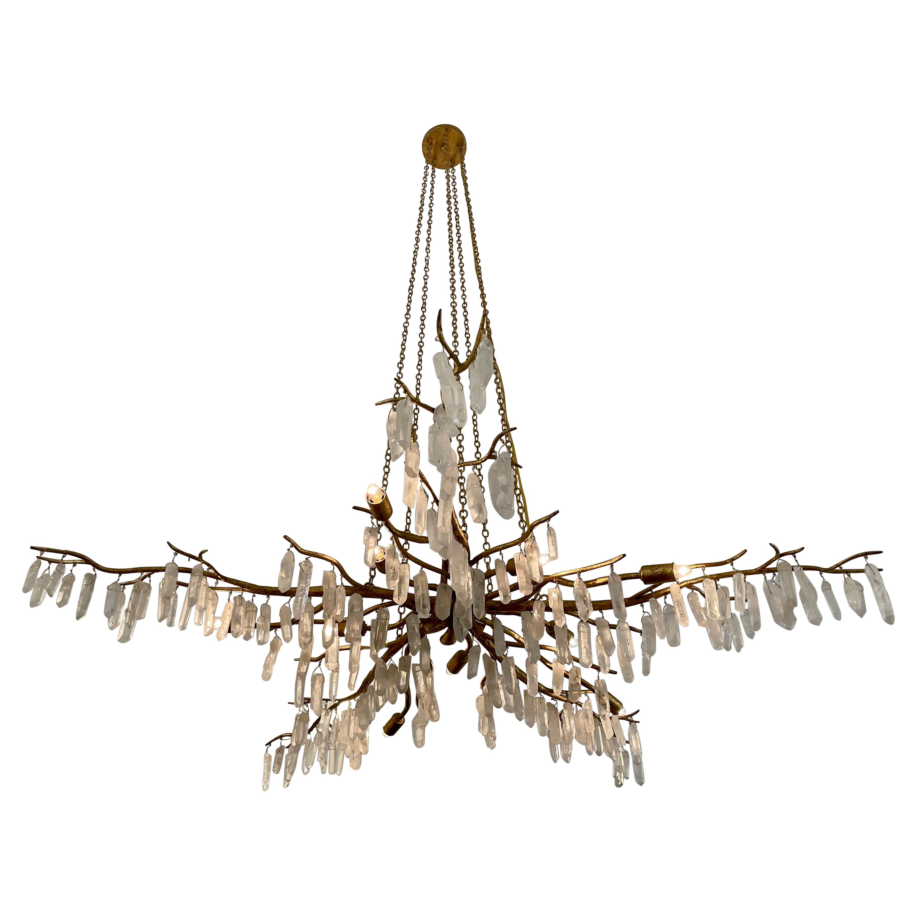 Gilded Bronze and Quartz Crystal Branch Style Chandelier