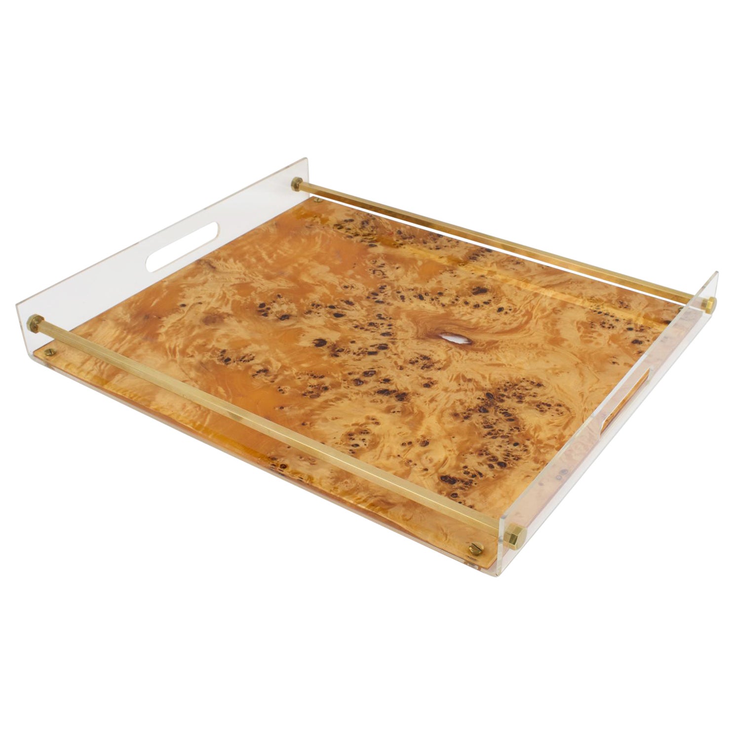 Tommas Barbi Lucite and Burl Wood Barware Tray, 1970s