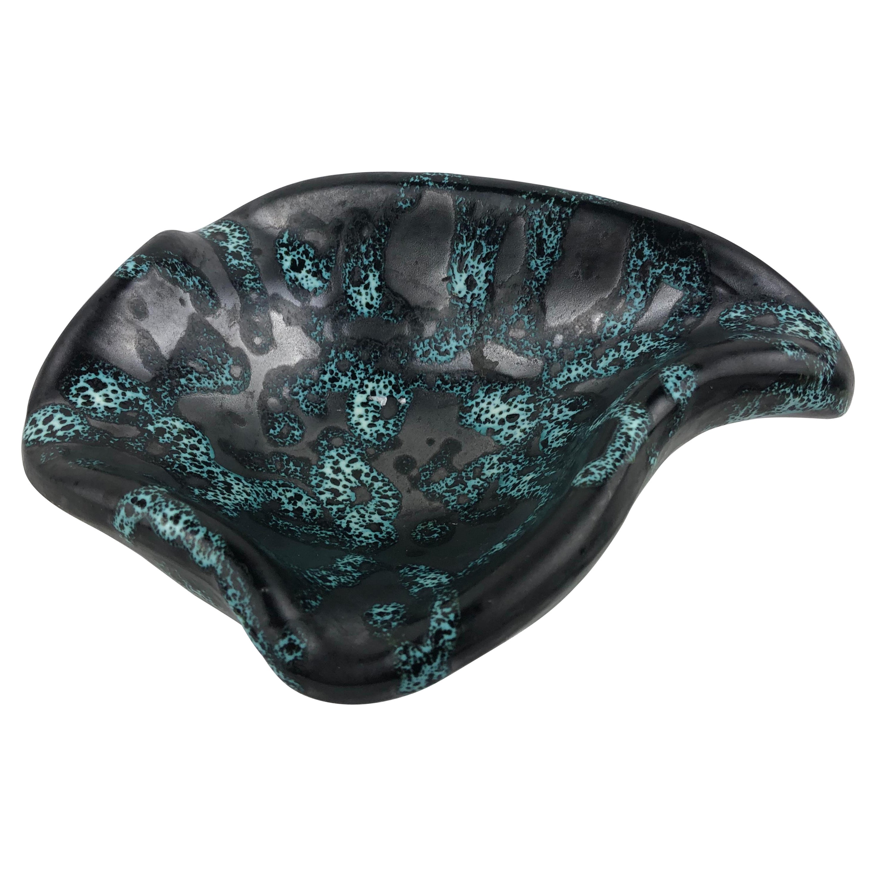 French Midcentury Vallauris Ceramic Key Holder or Vide Poche, Blue Glazed