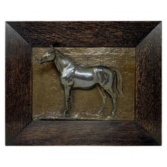 Vintage Estate Old Bronze Horse Racing Trophy Wall Plaque, Circa 1950's