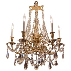 Antique French Gold Bronze Crystal Chandelier, Circa 1880