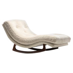 Adrian Pearsall Waive Chaise Rocker Lounge in Ivory Shearling with Walnut Legs