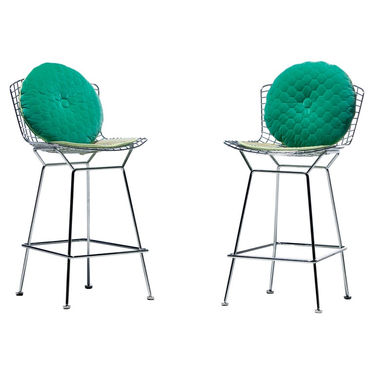Harry Bertoia for Knoll Bar Stools in Custom Italian Parker Hotel Style Cushions For Sale