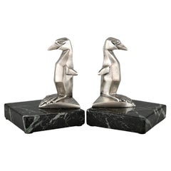 Vintage Art Deco bronze penguin bookends Gaston H Bourcart France 1930