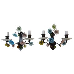 Italian Pastel Murano Glass Flowers Sconces, circa 1940