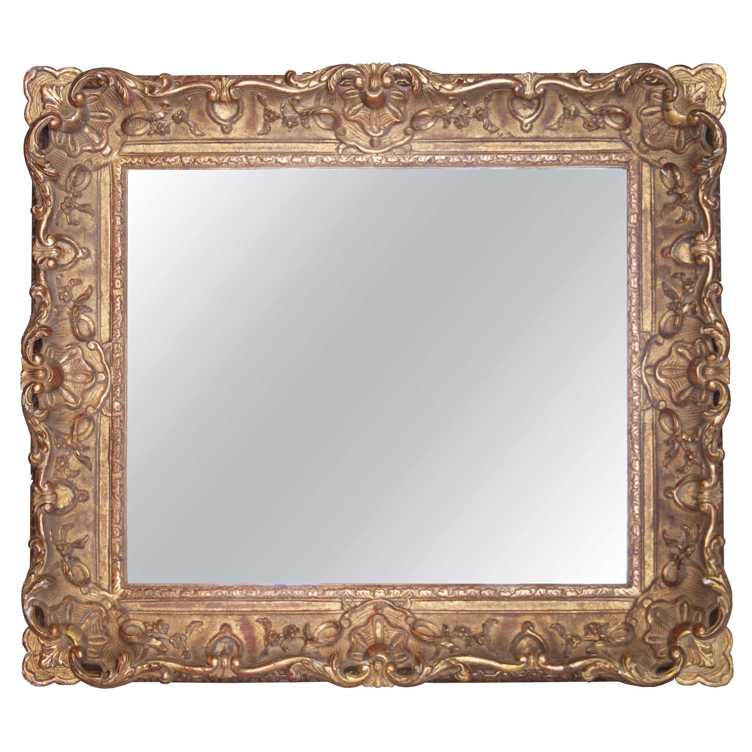 Neoclassical Empire Rectangular Gold Hand Carved Wooden Mirror, Spain, 1970 For Sale