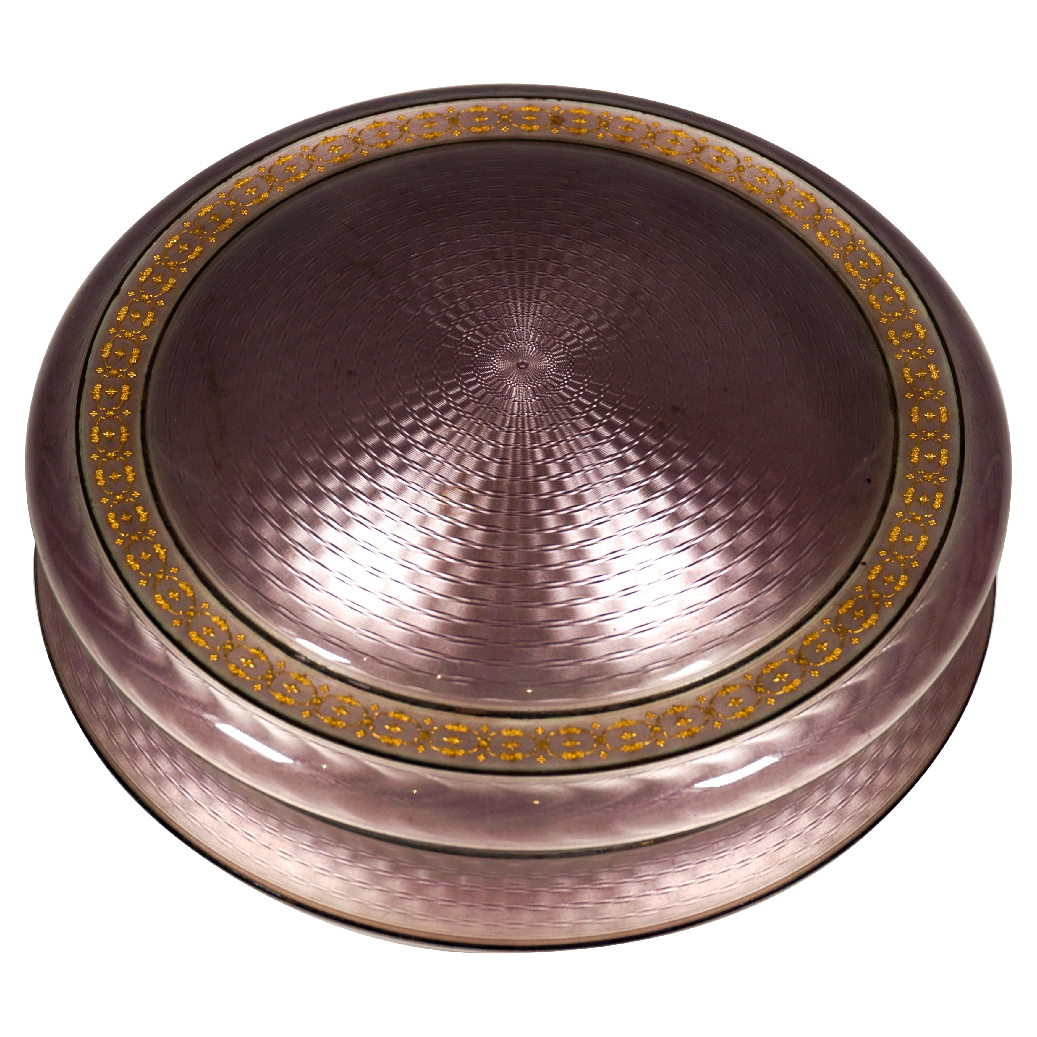 Large Round Silver Gilded Guilloche-Enamel Box by David Anderson, Norway
