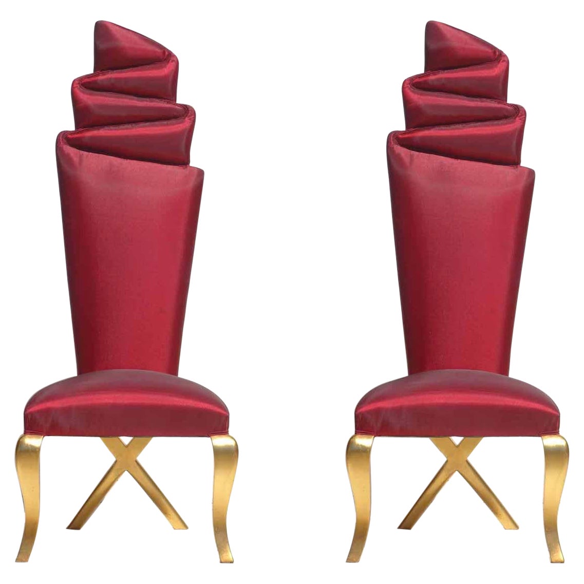 Paire de chaises modernes surréalistes dorées et rouges