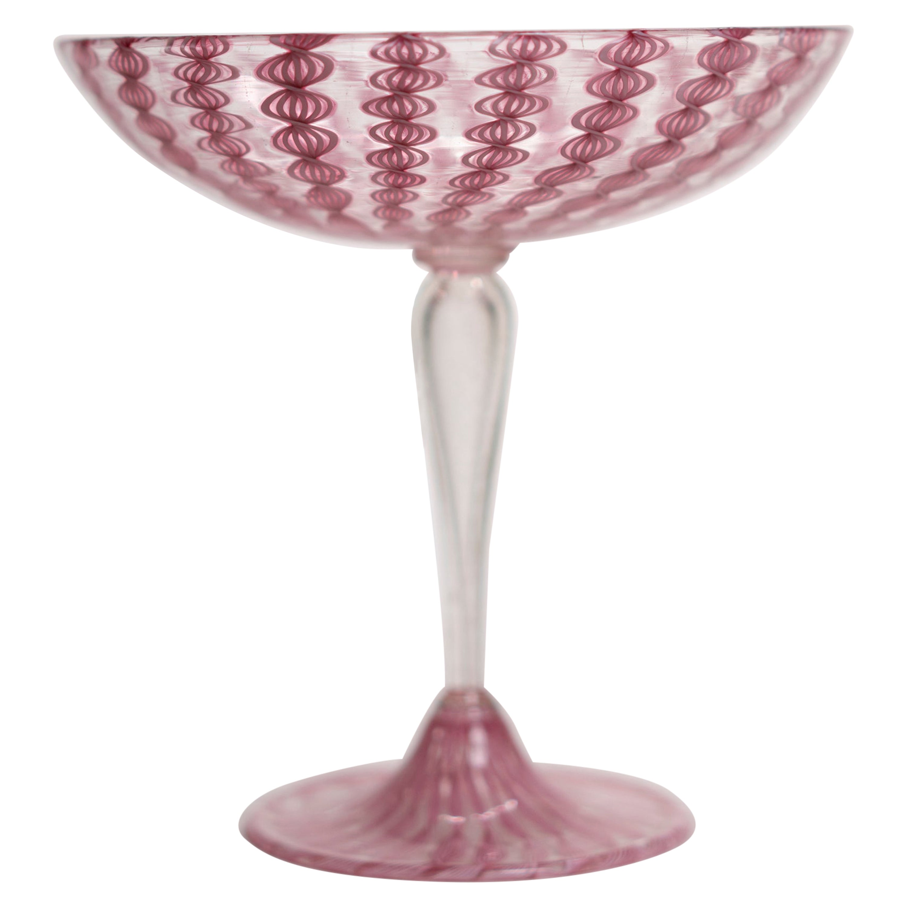 Murano Pink Zanfirico Filigree Latticino Compote For Sale