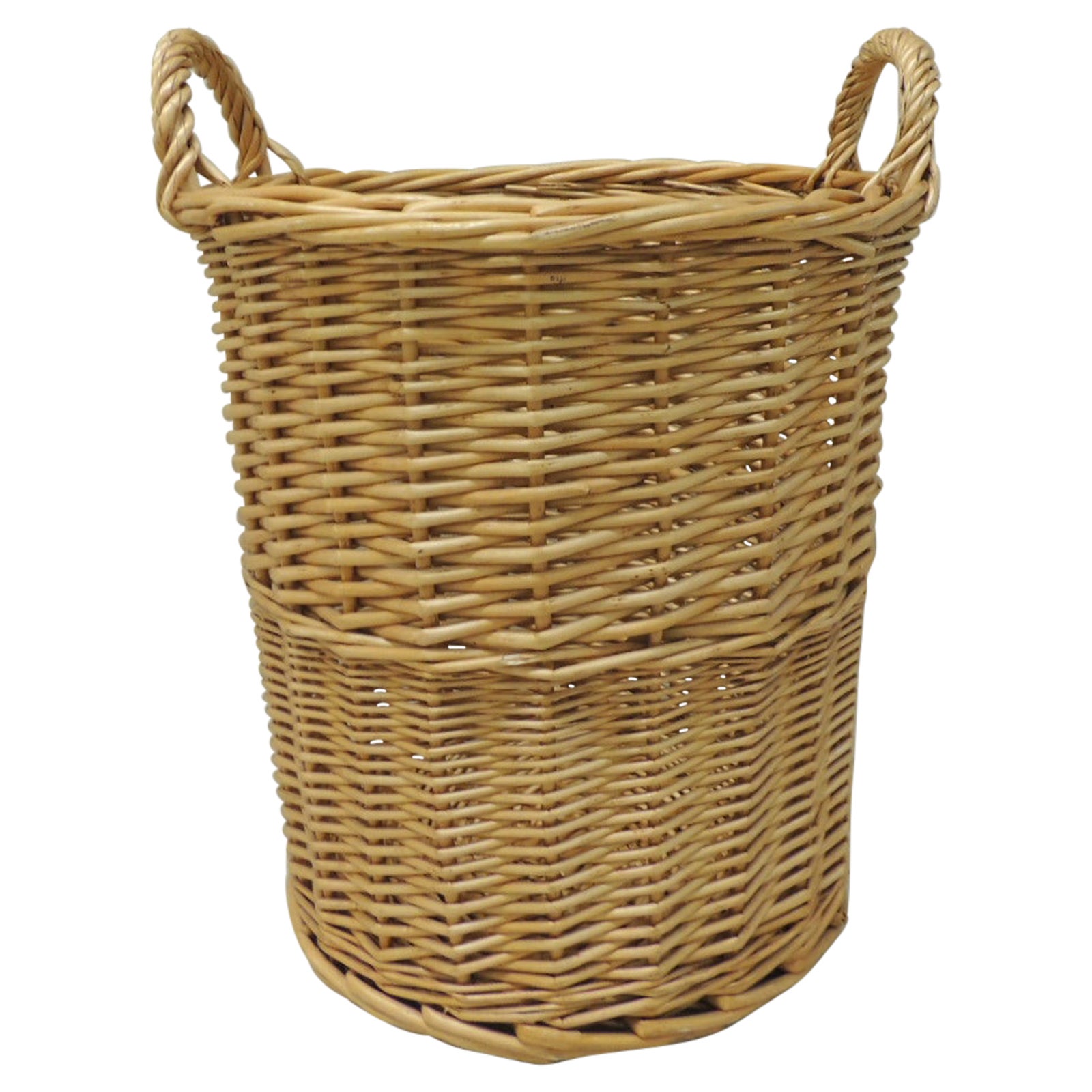 Round Woven Basket or Wastebasket with Handles