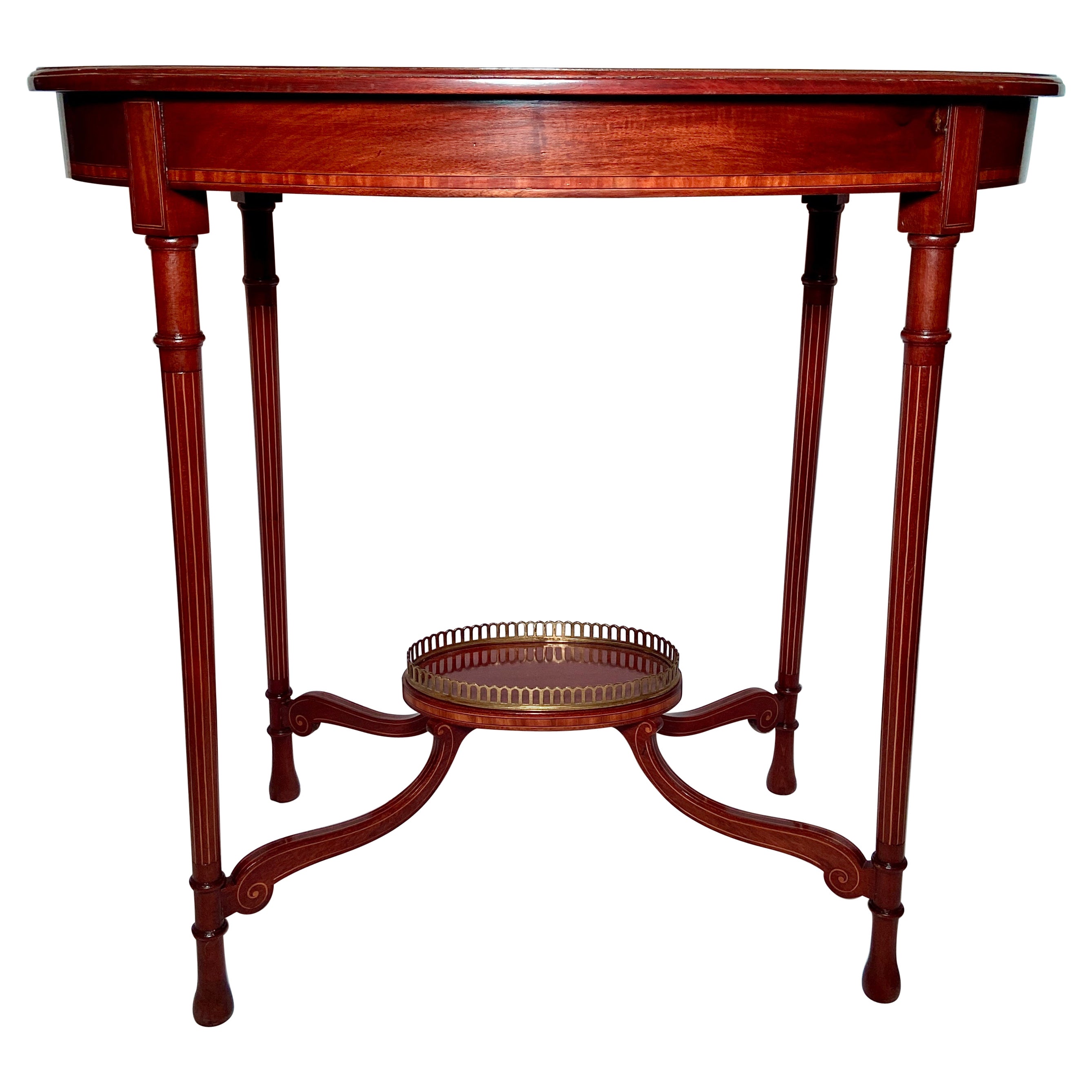 Antique English Mahogany with Inlay Oval Occasional Table, Circa 1880