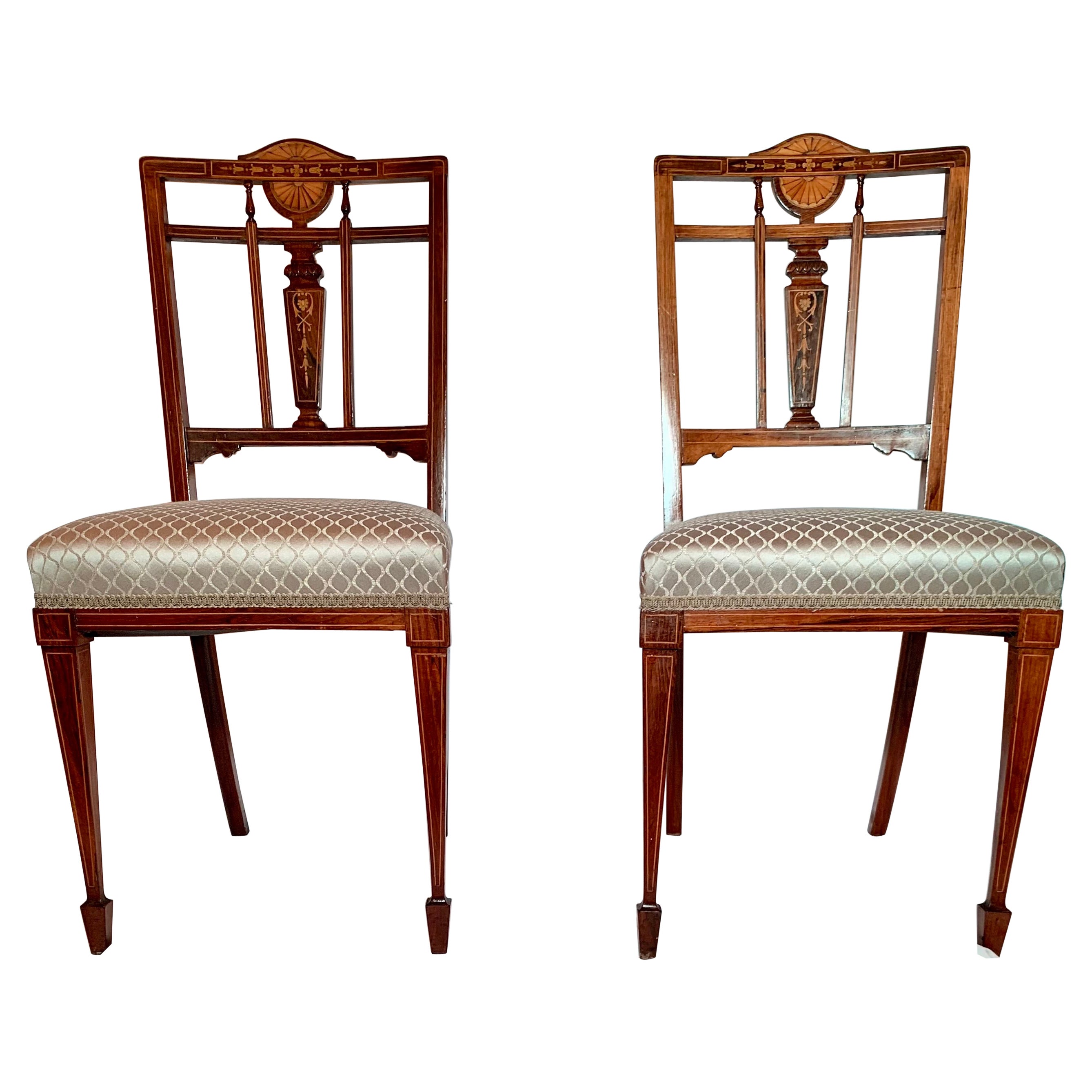 Set of 4 Antique English Sage Green Upholstered Rosewood Side Chairs, Circa 1880 For Sale