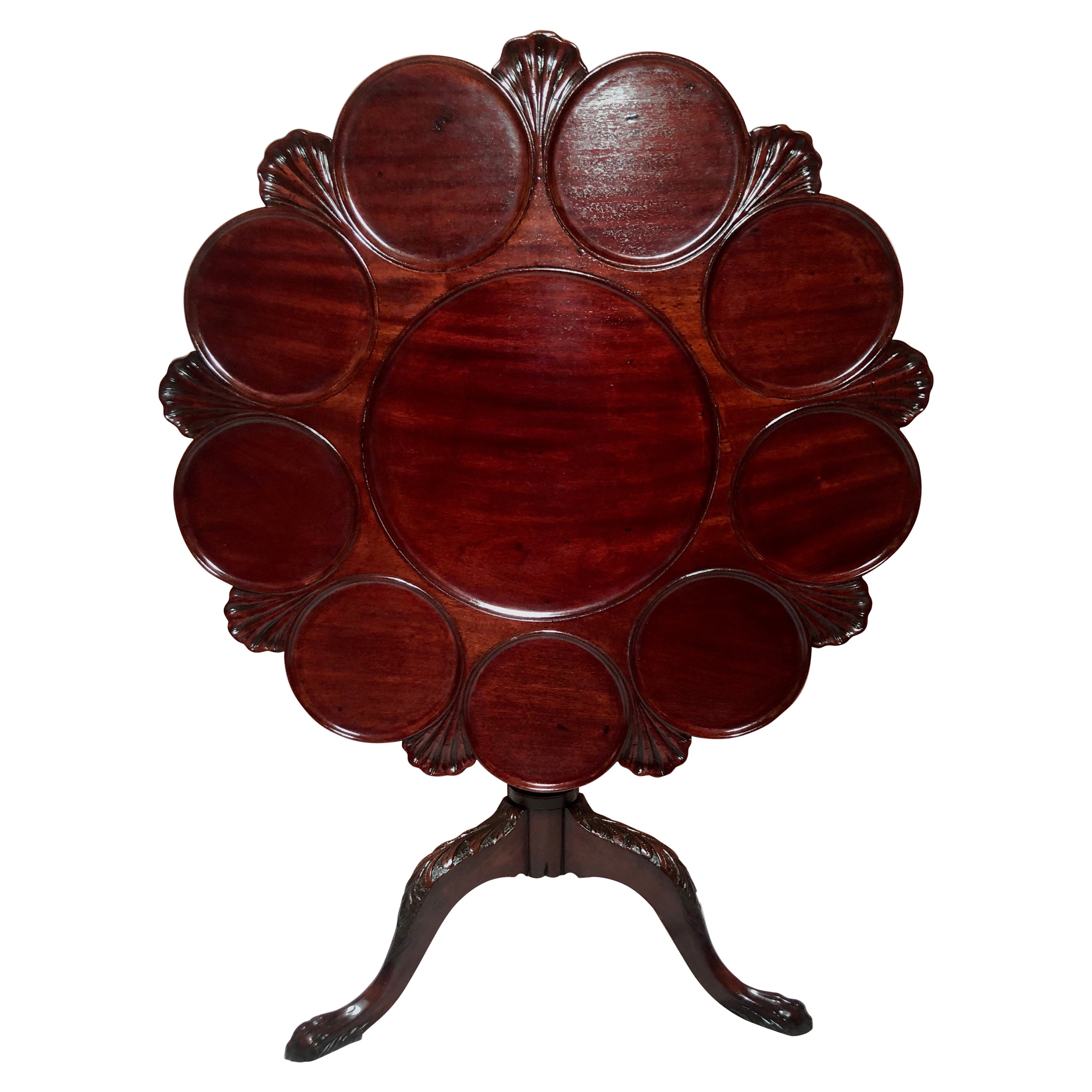 Ancienne table anglaise en acajou à plateau basculant « Pie-Crust », vers 1875-1885