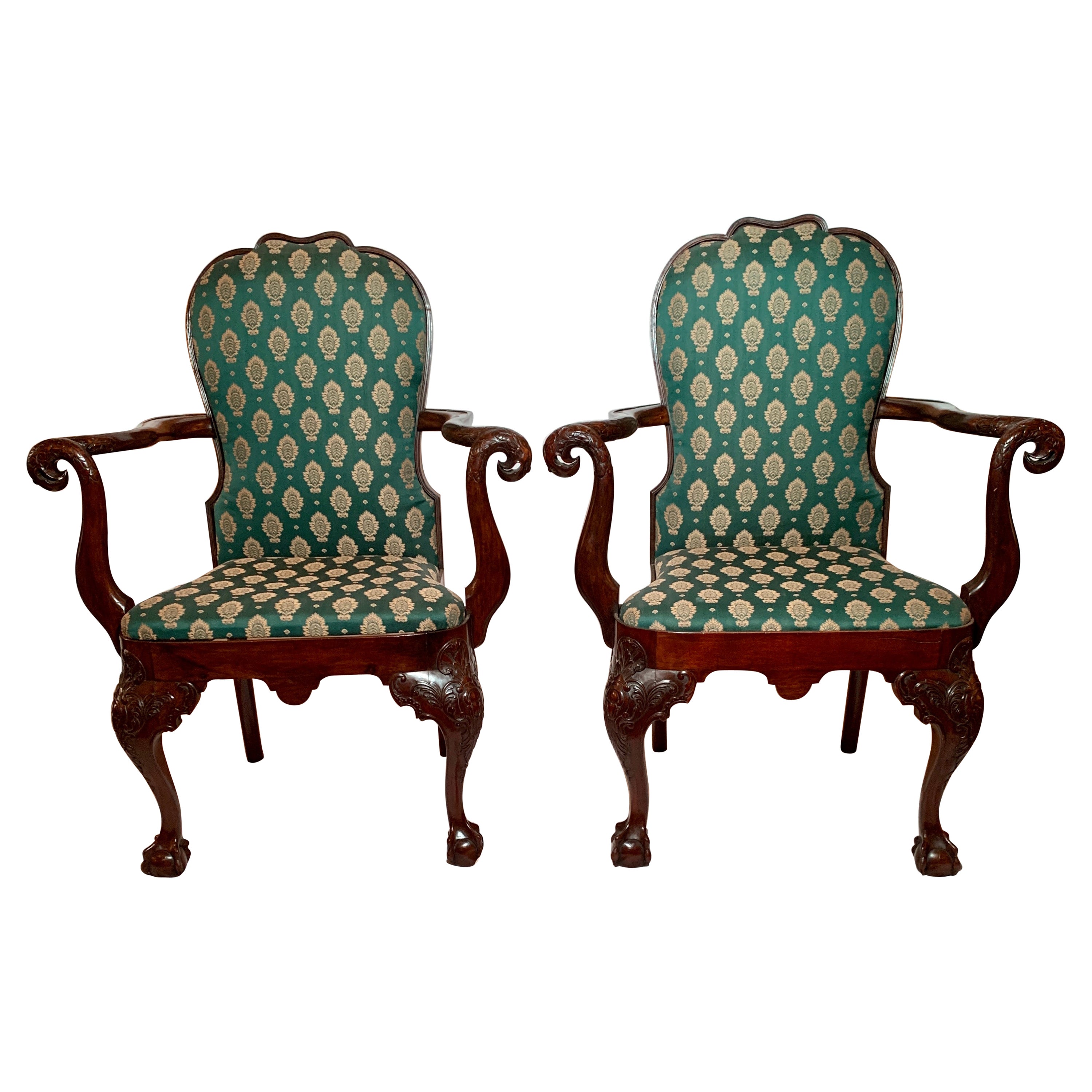 Pair Antique English Mahogany Arm Chairs, Circa 1850-1870 For Sale