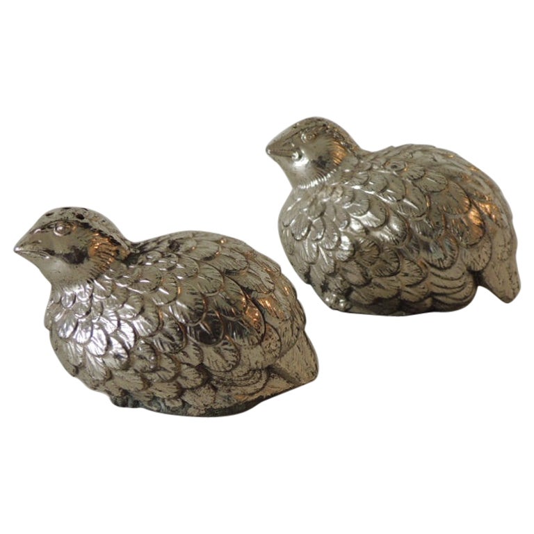 Pair of Silver Plated Quails Salt and Pepper Metal Shakers