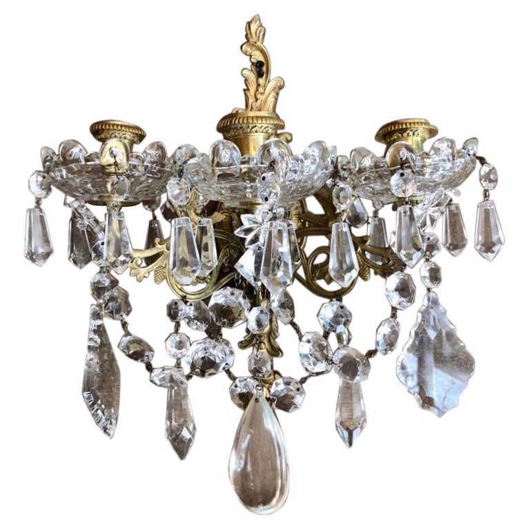 Pair of Antique French Gold Bronze and Crystal Sconces, Circa 1890-1900