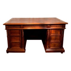 Antique French Walnut Partner's Desk with Leaves & Lock Drawer, circa 1870-1880