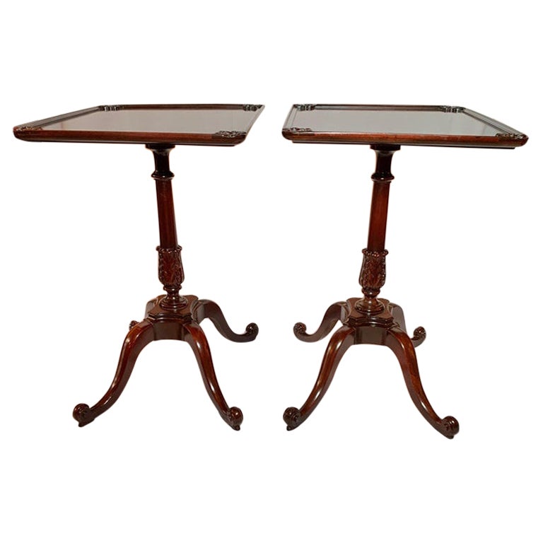 Pair Antique English Mahogany Rectangular Occasional Pedestal Tables, Circa 1900 For Sale