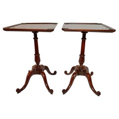Pair Antique English Mahogany Rectangular Occasional Pedestal Tables, Circa 1900