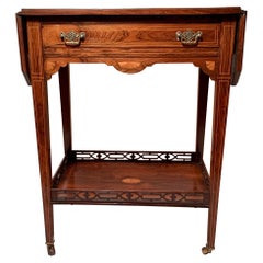 Antique English Rosewood Pembroke Table with Satinwood Inlay, Circa 1880