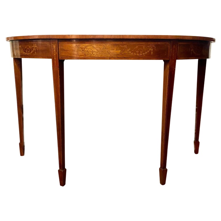 Antique English Mahogany Demi-Lune with Delicate Inlay, Circa 1870-1880 For Sale