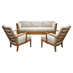 Used Carl Malmsten Pine Sofa Bed and “Visingsö” Armchairs, Sweden 1940s