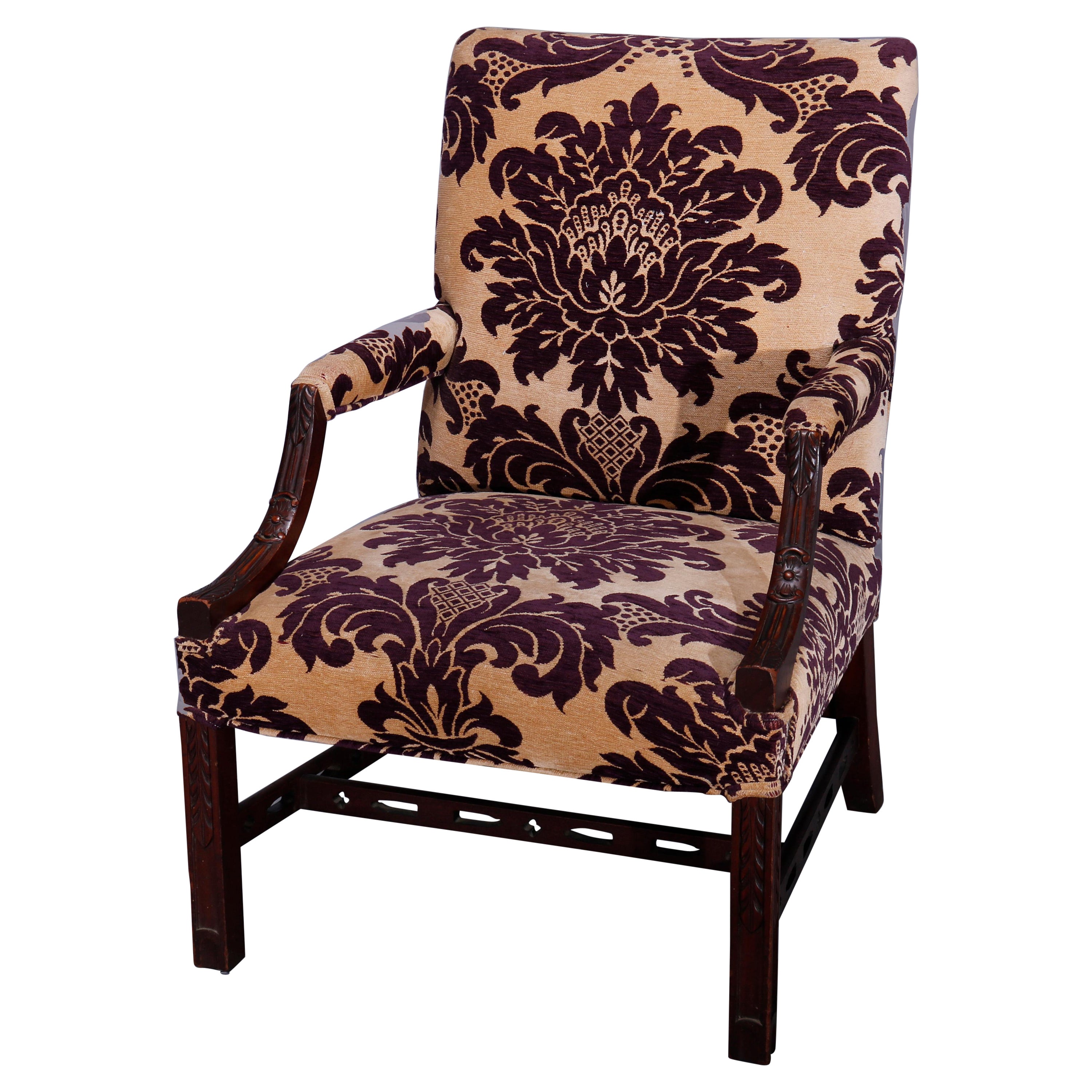 Antique English Georgian Style Upholstered Mahogany Lolling Chair, circa 1920