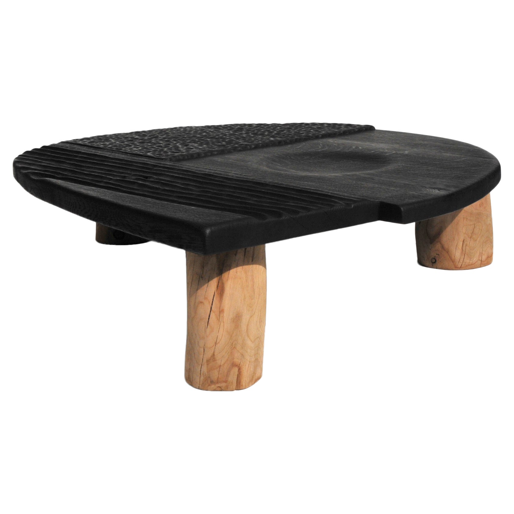 Hand Textured Contemporary Coffee Table in Two Tone Wood by Victor Hahner