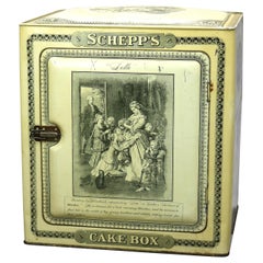 Early Antique Schepps Advertising Tin Cake Box with Genre Scenes, Circa 1910