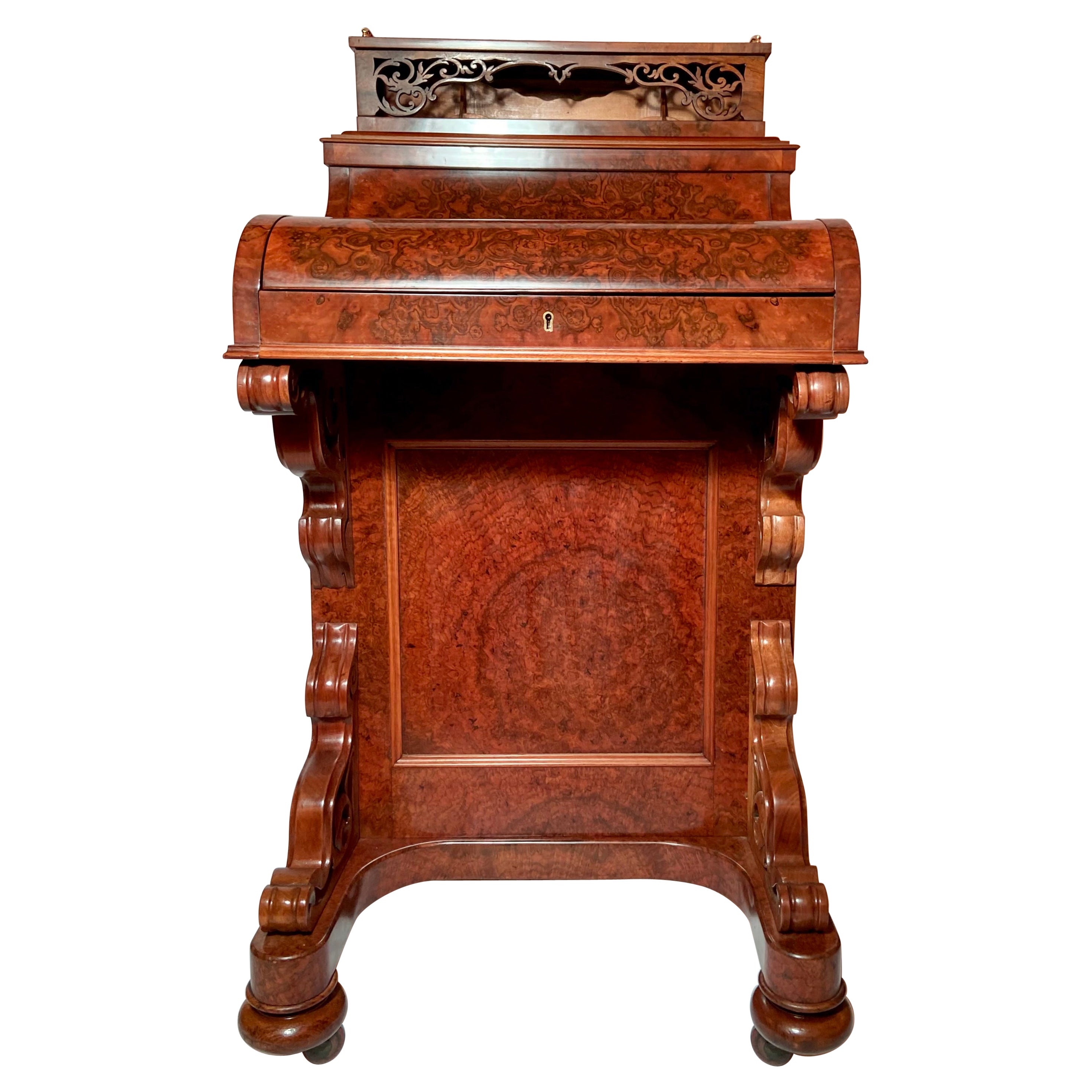 Antique Burled Walnut "Mechanical" Davenport Desk, Circa 1885.