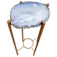 Organic Modern Blue and White Geode Drink Table with Gold Gilt Base