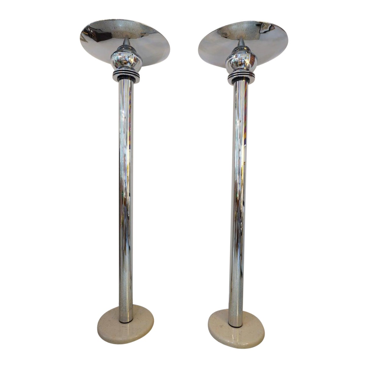 Pair of Art Deco Style Chrome Torcheres by Jay Spectre For Sale
