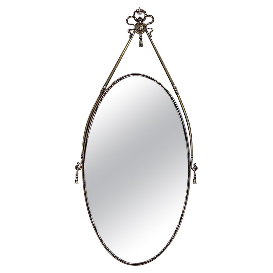 Italian Mid-Century Oval Shaped Brass Mirror with Decorative Structure, 1950s