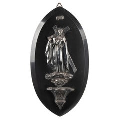 19th Century Holy Water Font Depicting Jesus Christ, Silver-Plated Brass