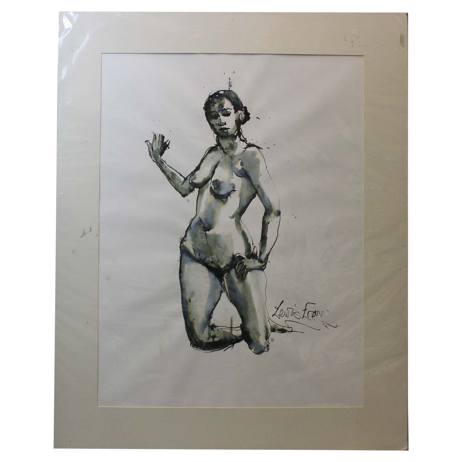 Lewis Evany Künstlergemälde in Gouache „Nackte Frau“