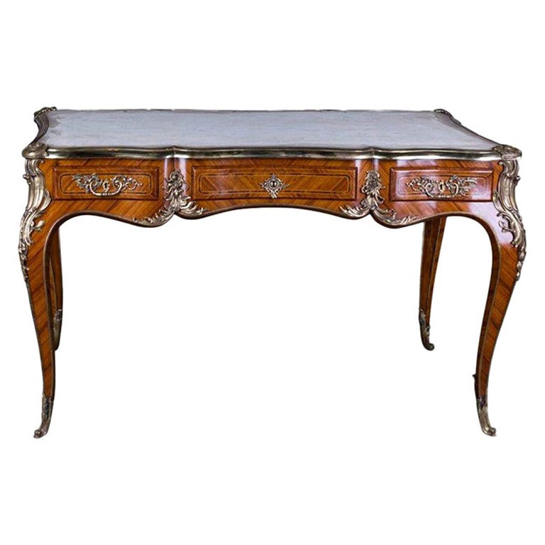 20th Century Desk Bureau Plat in Antique Louis XV Style Mahogany Veneer For Sale