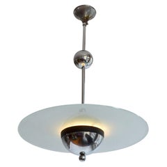 Modernist French Chrome and Glass Pendant in the Style of Gispen 1930s