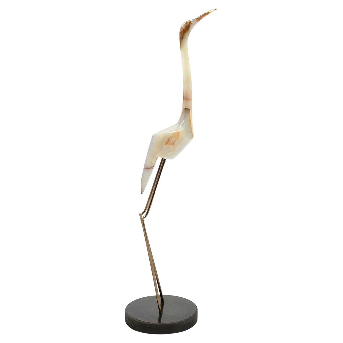 Rare Curtis Jere Heron Floor Sculpture in Alabaster with Brass Legs