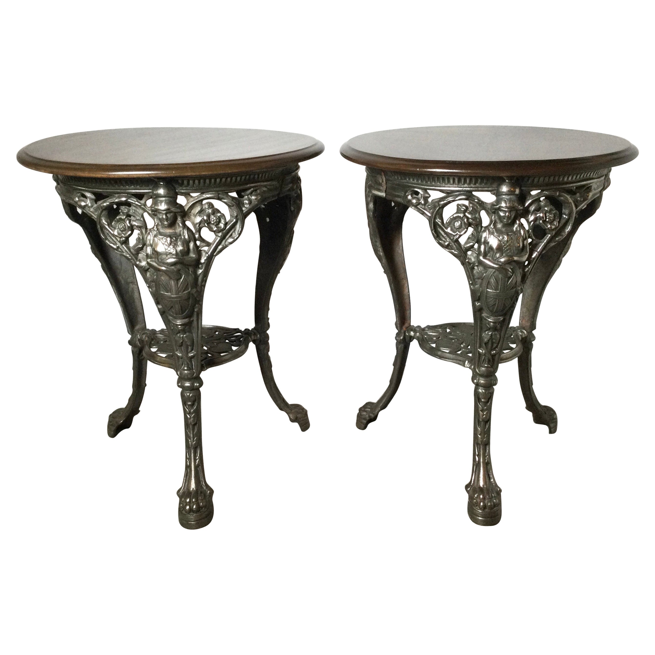 Pair of English Wood and Metal Pub Side Tables