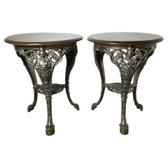 Antique Pair of English Wood and Metal Pub Side Tables