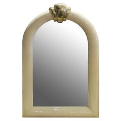 Mid-Century Demi-Lune Parchment Mirror with Brass Ornament