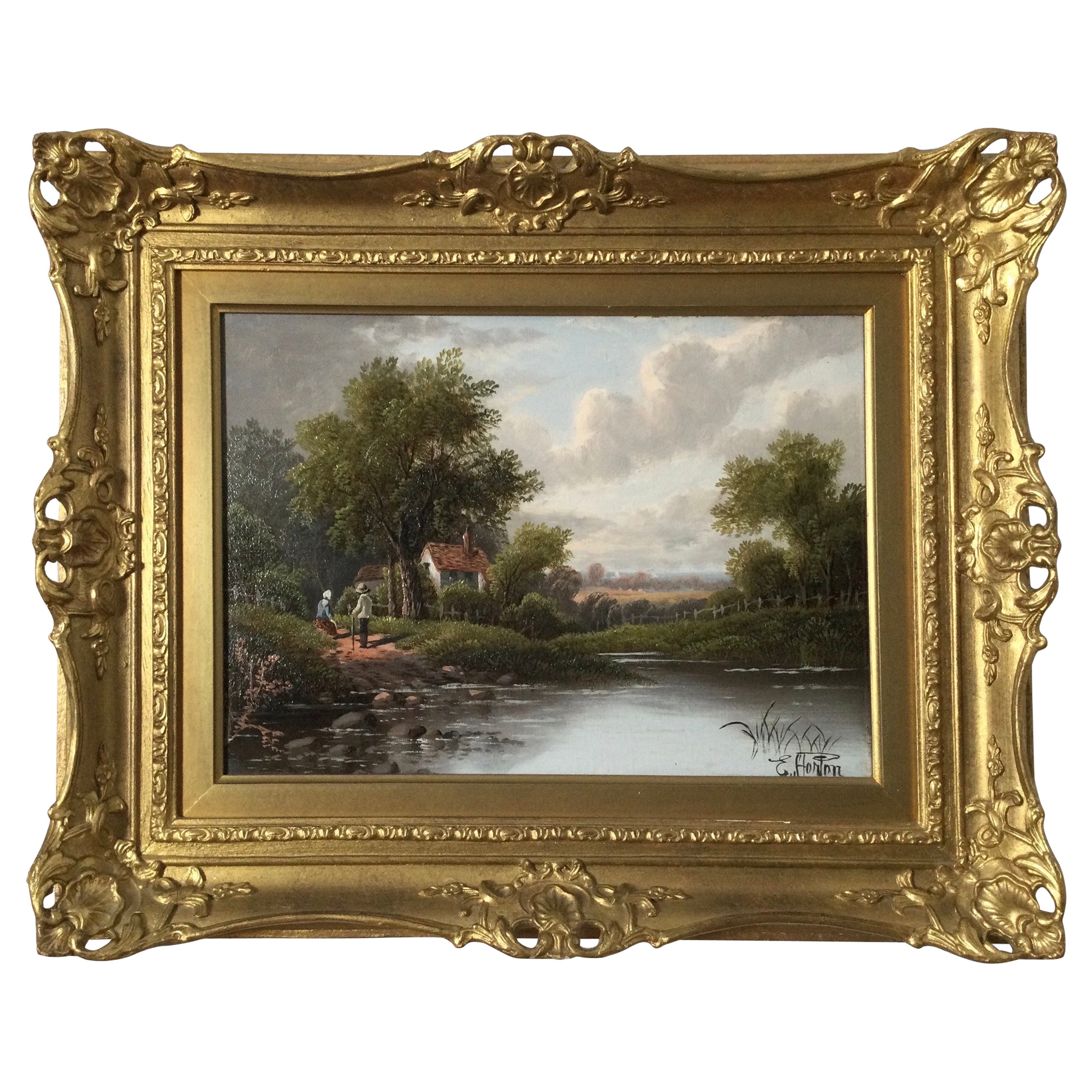 19th Century English Victorian Landscape Signed E. Horton