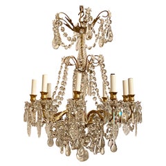 Antique French Fine Crystal and Gold Bronze 9-Light Chandelier