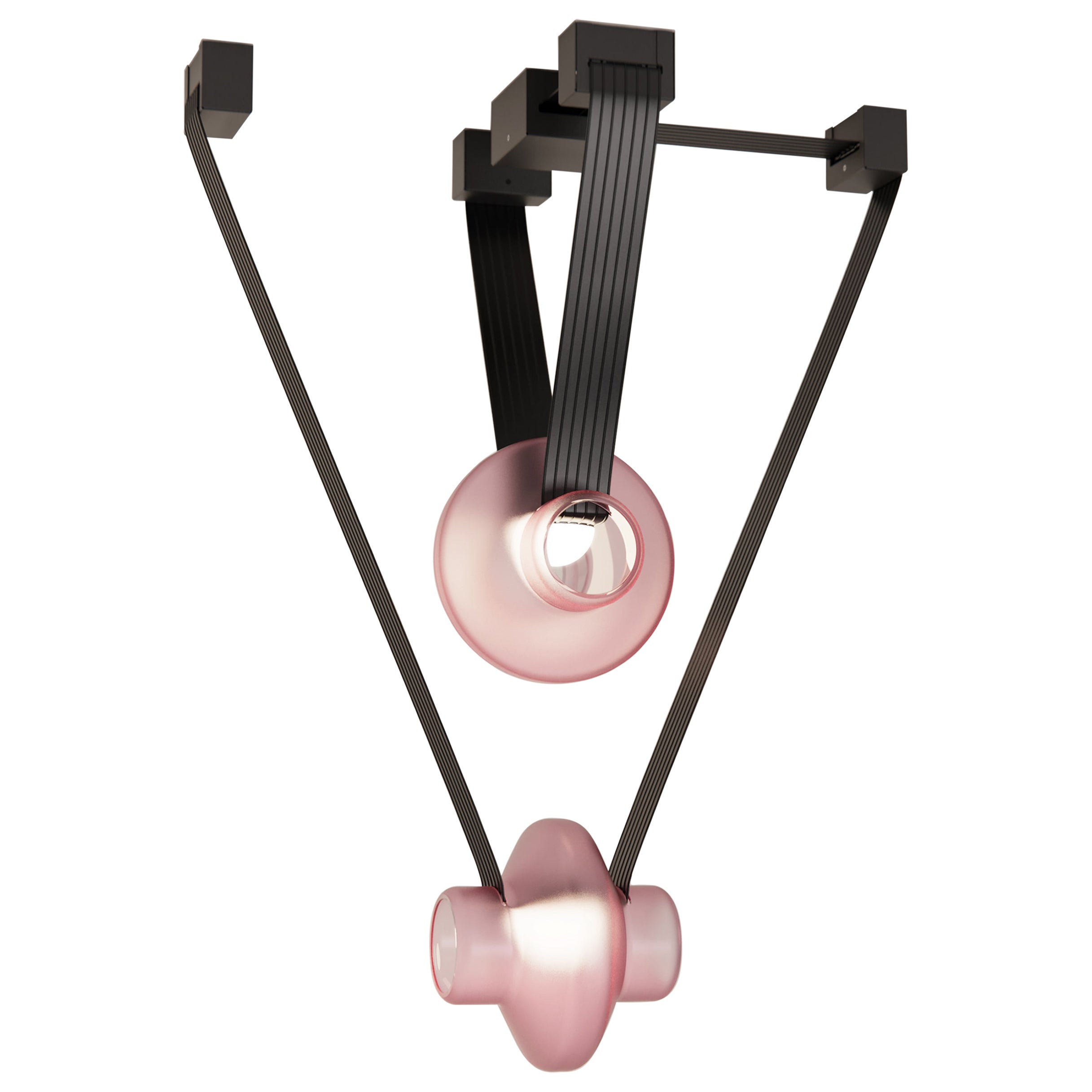 Etat-des-Lieux Pink Glass 2C Pendant, Contemporary Adaptive Lighting System For Sale