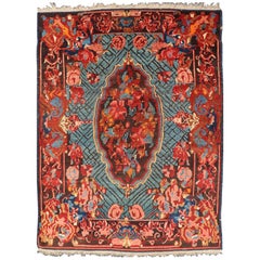 Used Caucasian Kuba Rug with a Central Floral Medallion