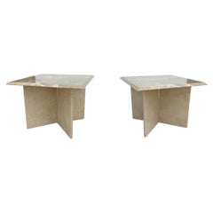 Pair 1970s Italian Travertine Pedestal Side Tables