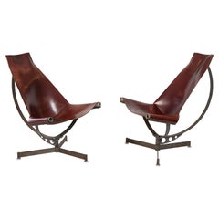 Max Gottschalk Saddle Leather & Iron Sling Chairs